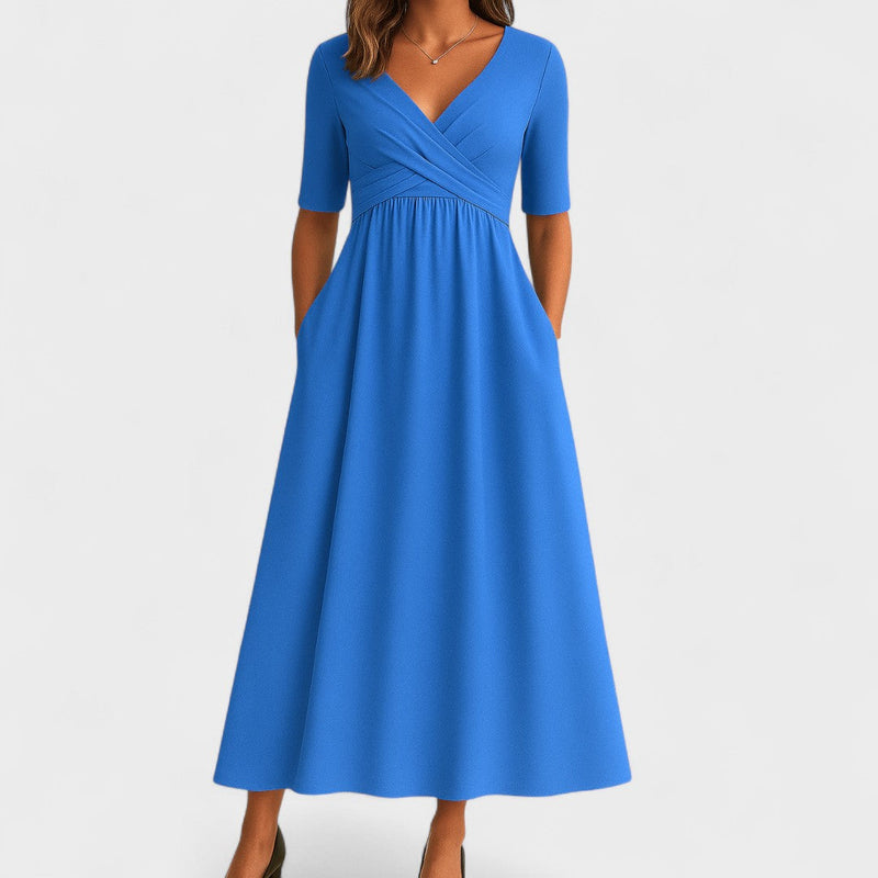 Ladies' Maxi Summer Dress with V Neck and Three-Quarter Sleeves