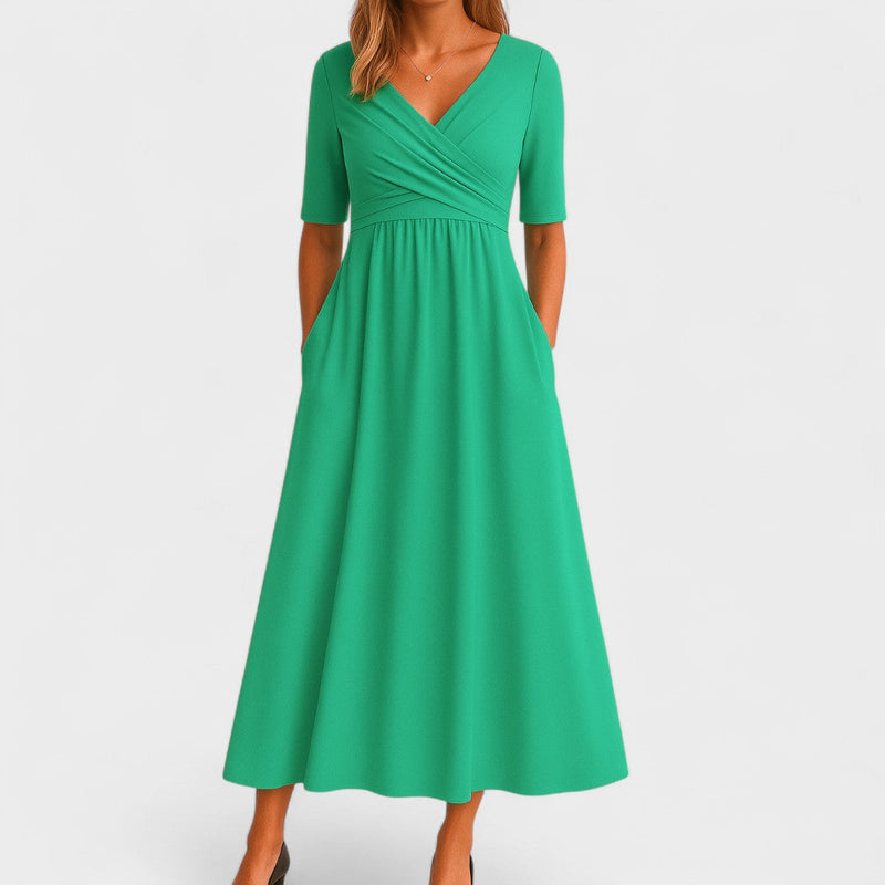 Elegant Midi Dress with V Neck and Flattering Fit for Women