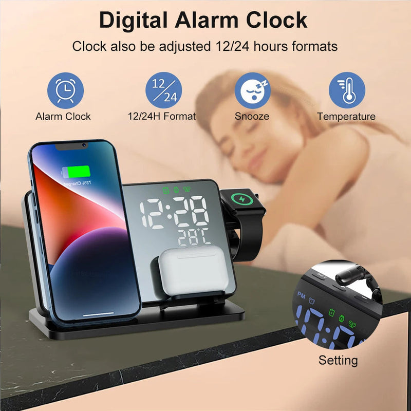 3-in-1 Wireless Charging Station with Alarm Clock