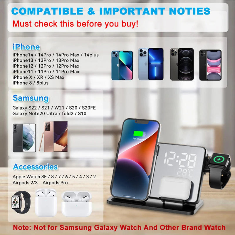3-in-1 Wireless Charging Station with Alarm Clock