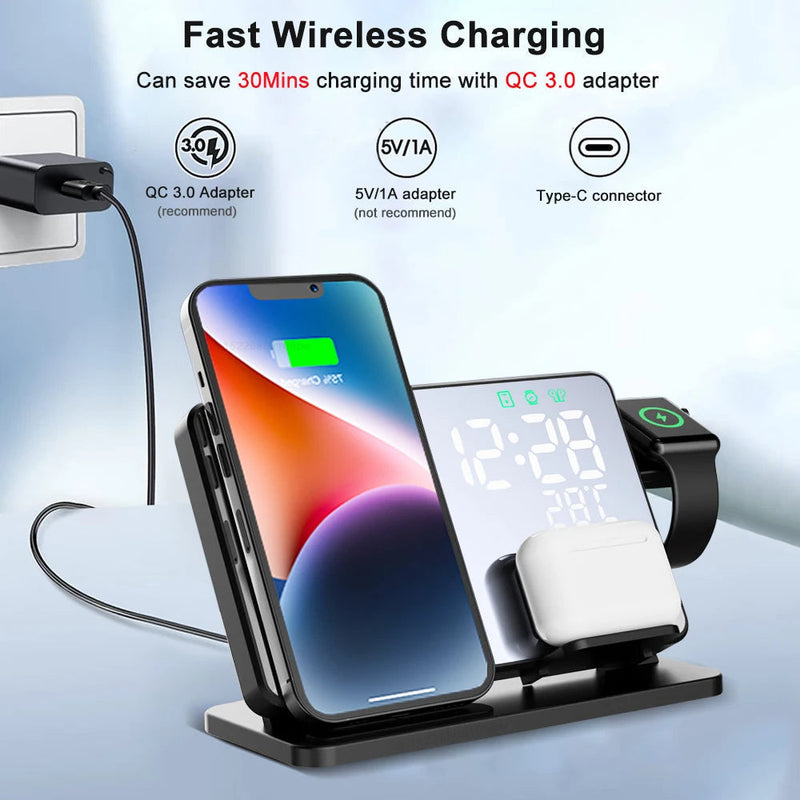 3-in-1 Wireless Charging Station with Alarm Clock