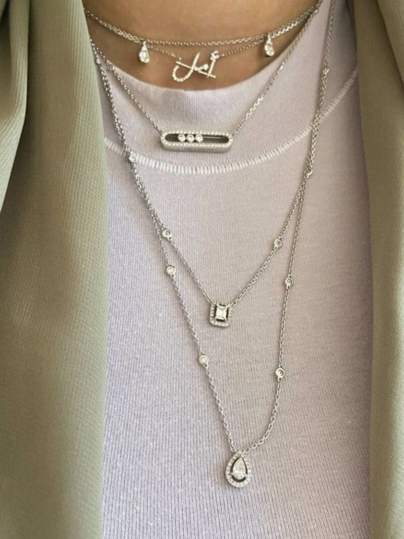 Women's Triple-Stone Pendant Necklace with Adjustable Chain