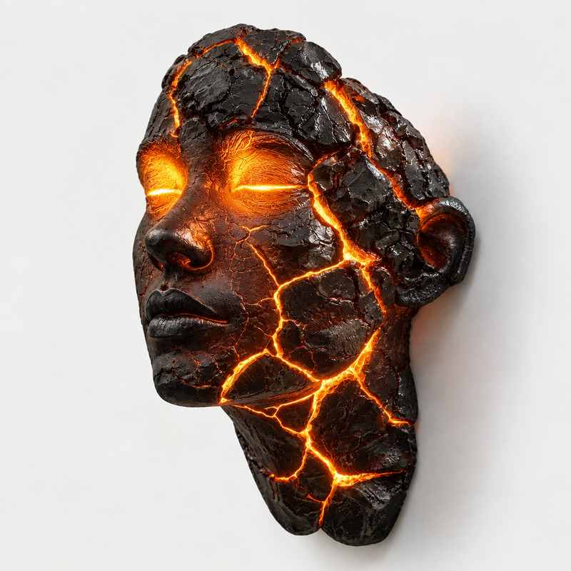 Sculptural Face LED Wall Sconce with Illuminated Cracks