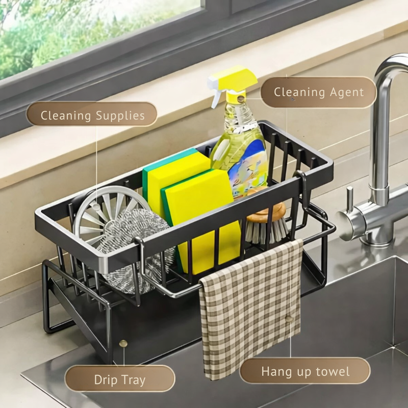 Stainless Steel Sink Caddy with Towel Rail