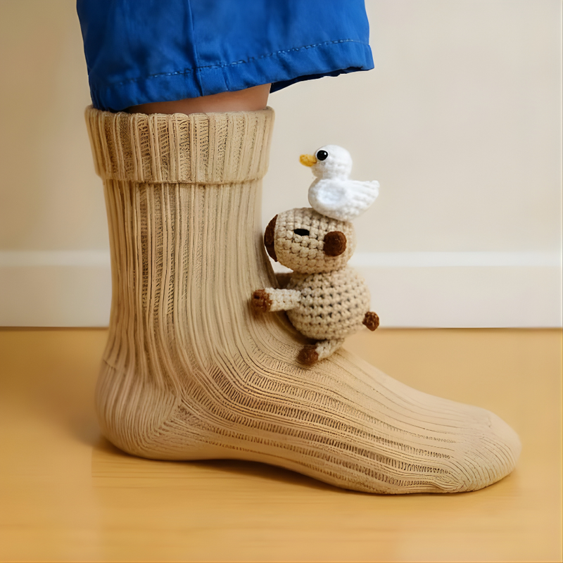 Unisex house socks with 3D animal design and non-slip – Warm and comfortable