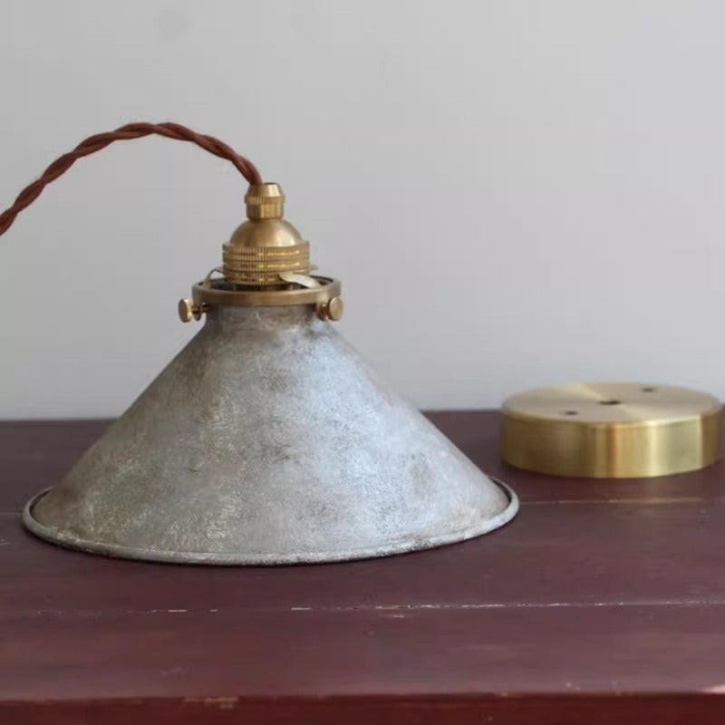 Vintage Metal Pendant Light with Distressed Cone Shade