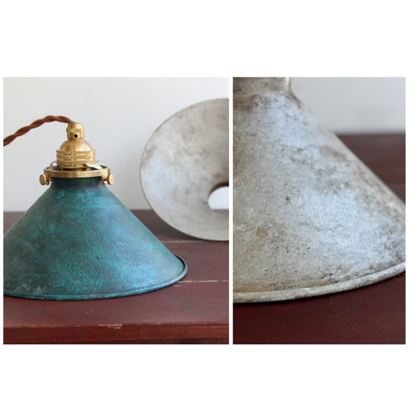 Vintage Metal Pendant Light with Distressed Cone Shade