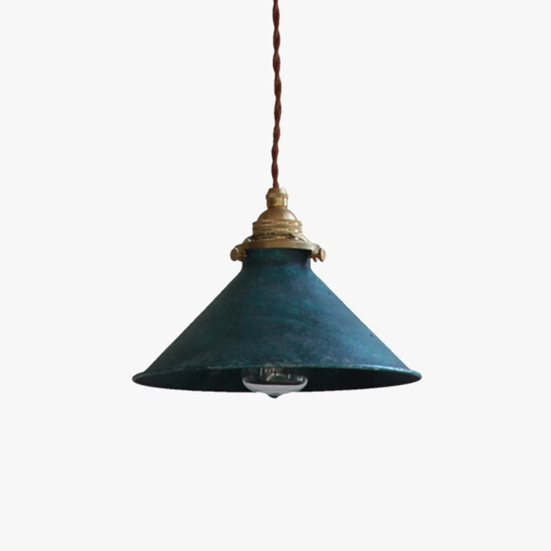 Vintage Metal Pendant Light with Distressed Cone Shade