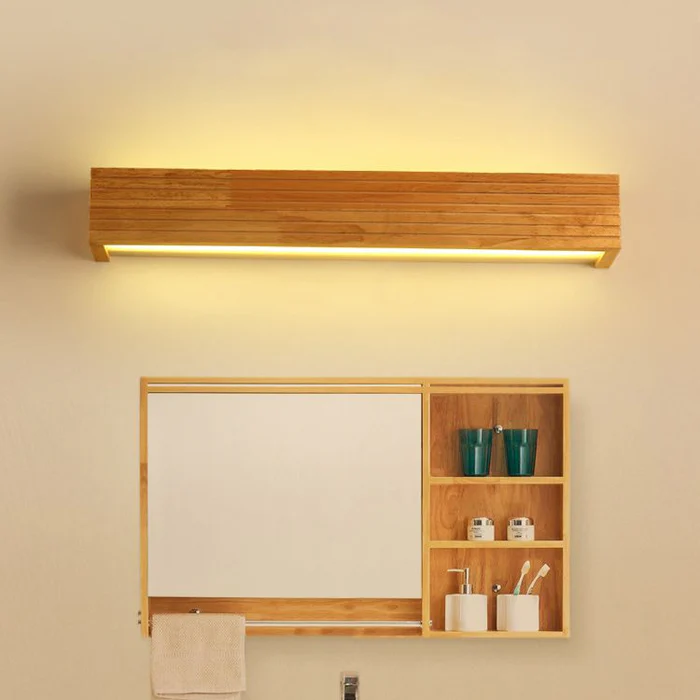 Wall Light with Linear LED and Slatted Wooden Design