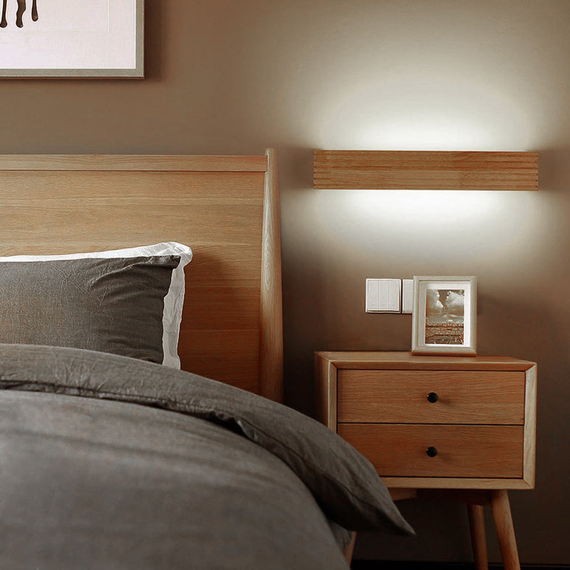 Wall Light with Linear LED and Slatted Wooden Design