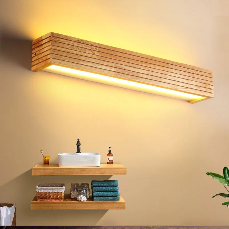 Wall Light with Linear LED and Slatted Wooden Design