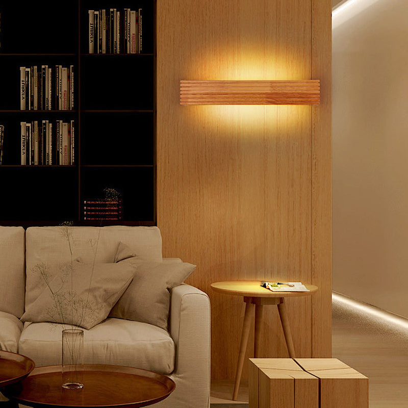 Wall Light with Linear LED and Slatted Wooden Design