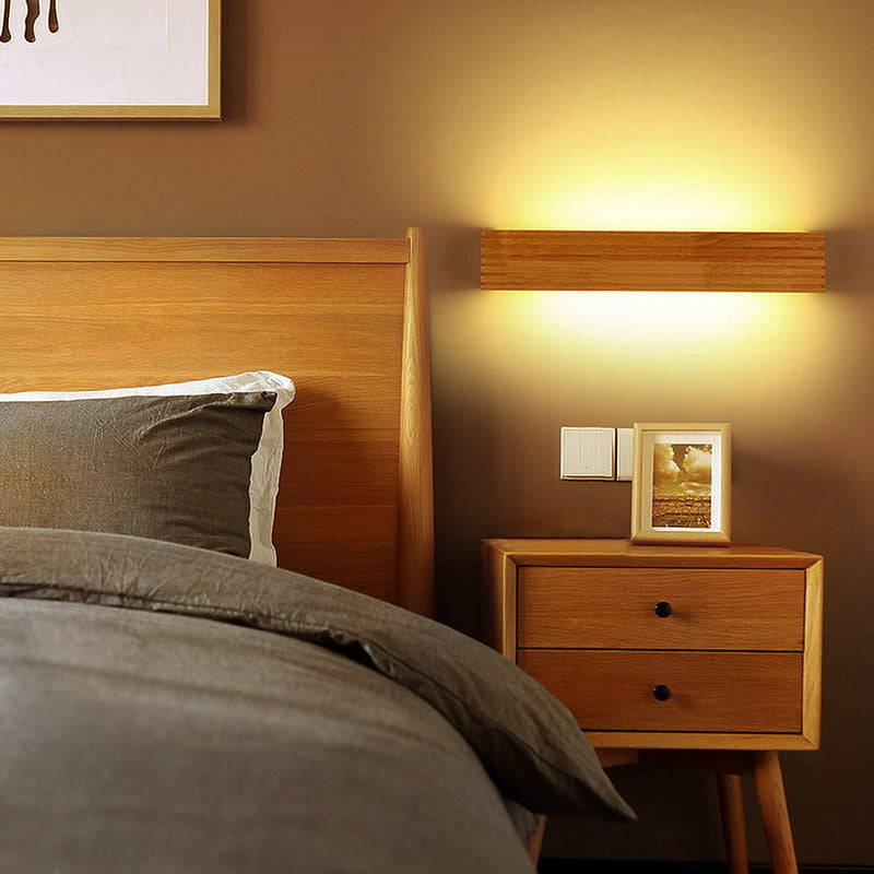 Wall Light with Linear LED and Slatted Wooden Design