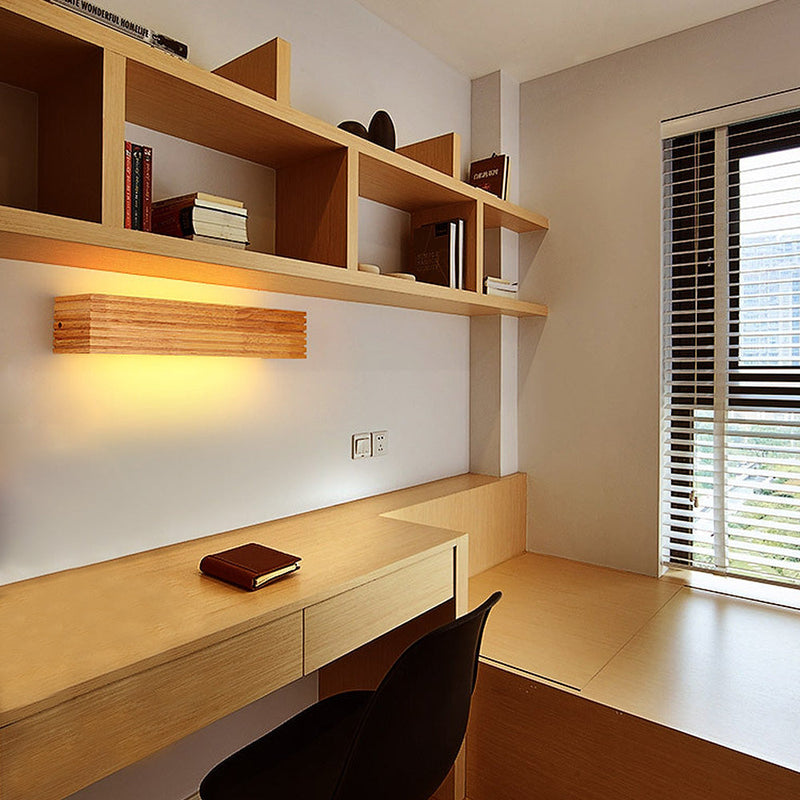Wall Light with Linear LED and Slatted Wooden Design