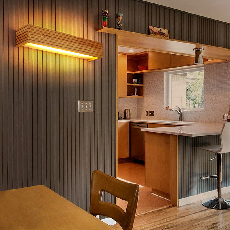 Wall Light with Linear LED and Slatted Wooden Design