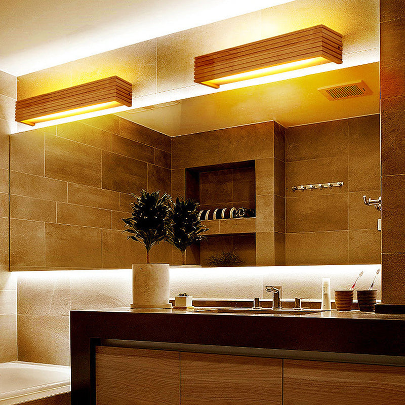 Wall Light with Linear LED and Slatted Wooden Design