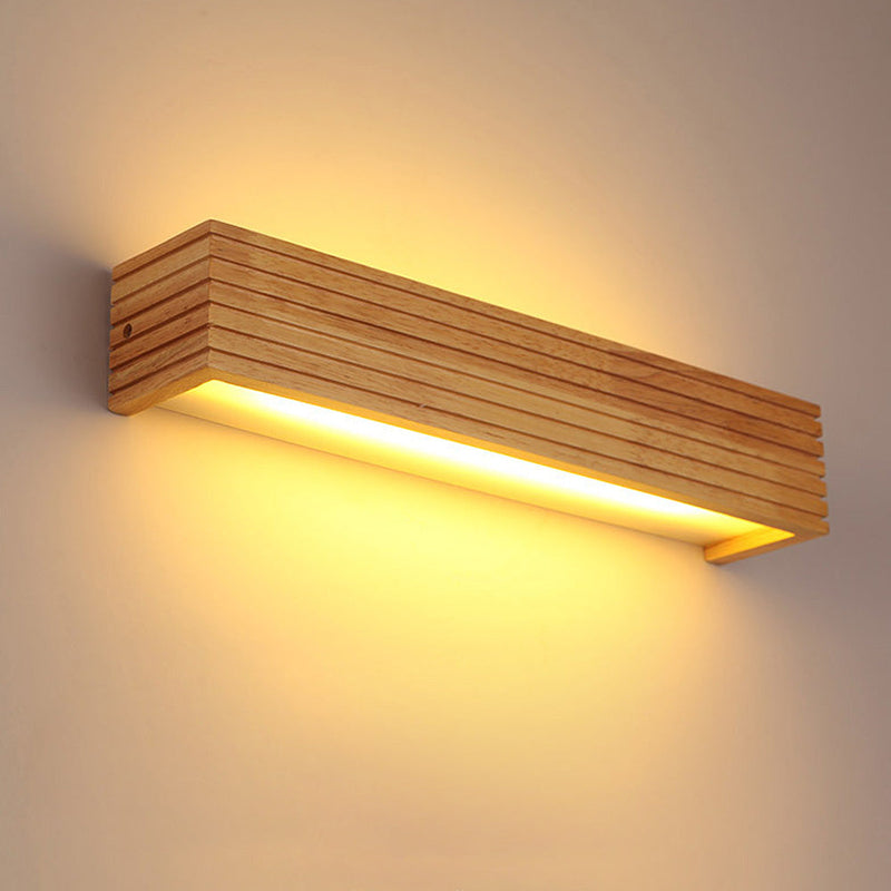 Wall Light with Linear LED and Slatted Wooden Design