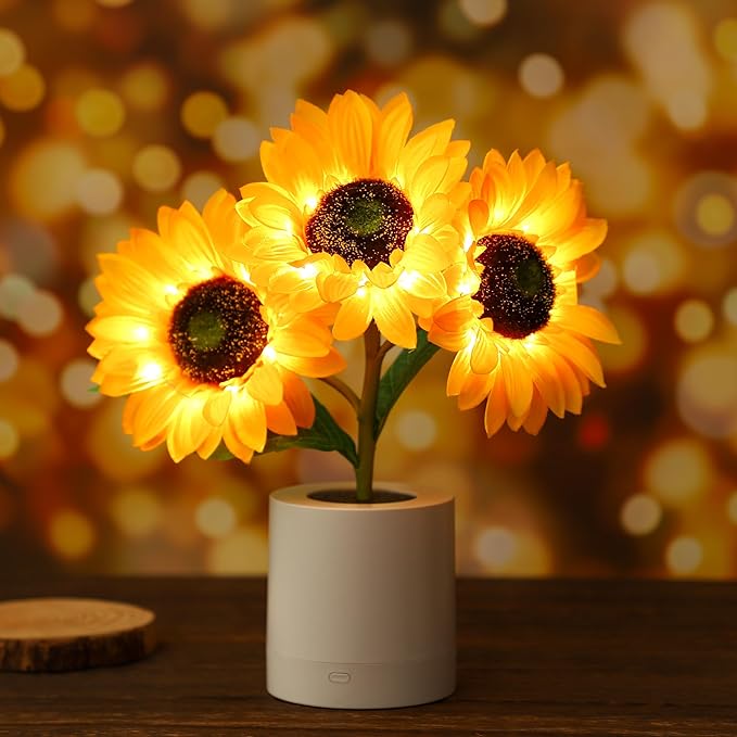 Table Lamp with Sunflower Design and USB Power