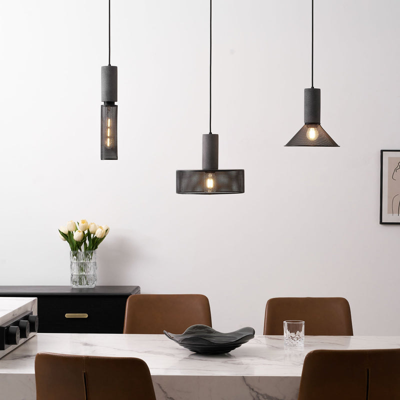 Pendant Light with Concrete Detail and Metal Mesh Shade