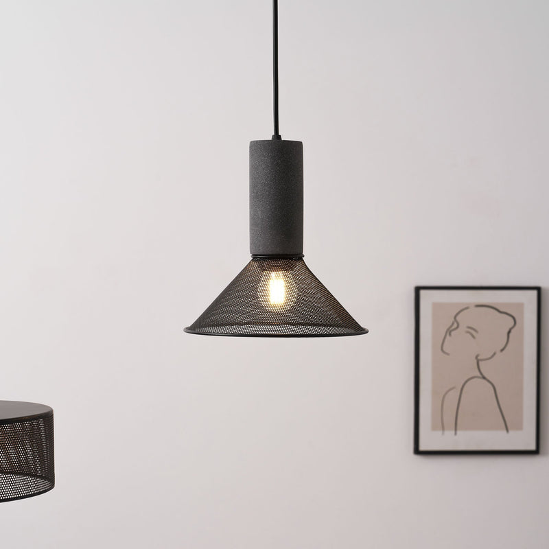 Pendant Light with Concrete Detail and Metal Mesh Shade