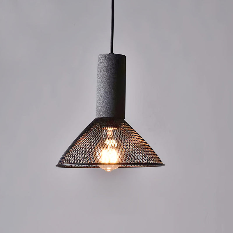 Pendant Light with Concrete Detail and Metal Mesh Shade