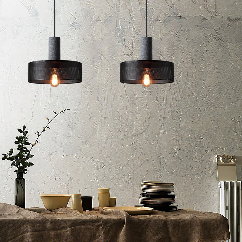 Pendant Light with Concrete Detail and Metal Mesh Shade