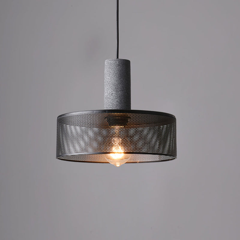 Pendant Light with Concrete Detail and Metal Mesh Shade