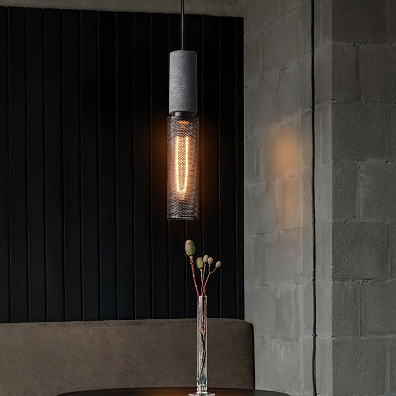 Pendant Light with Concrete Detail and Metal Mesh Shade