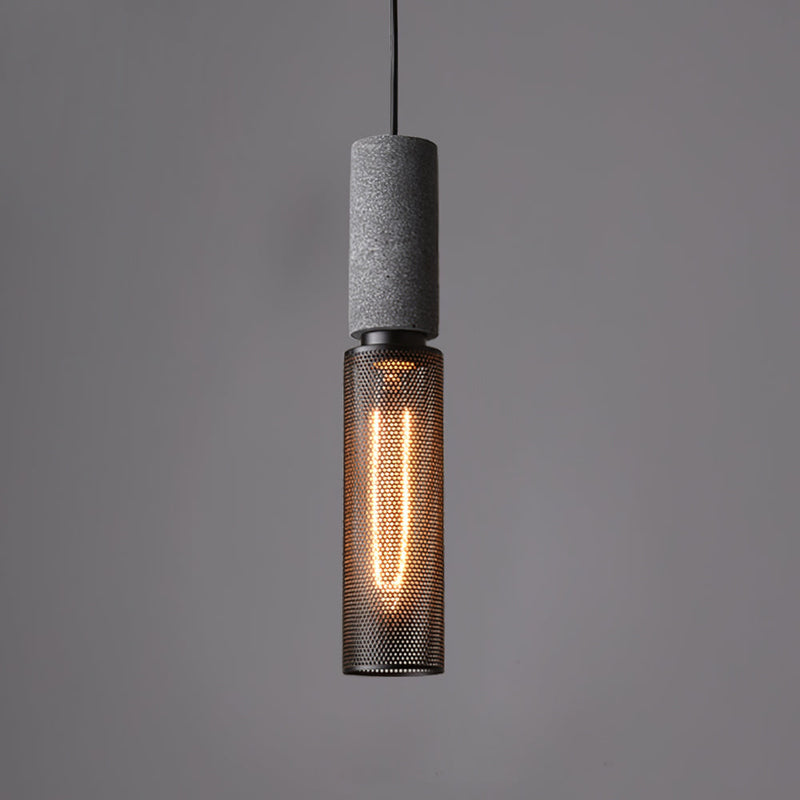 Pendant Light with Concrete Detail and Metal Mesh Shade