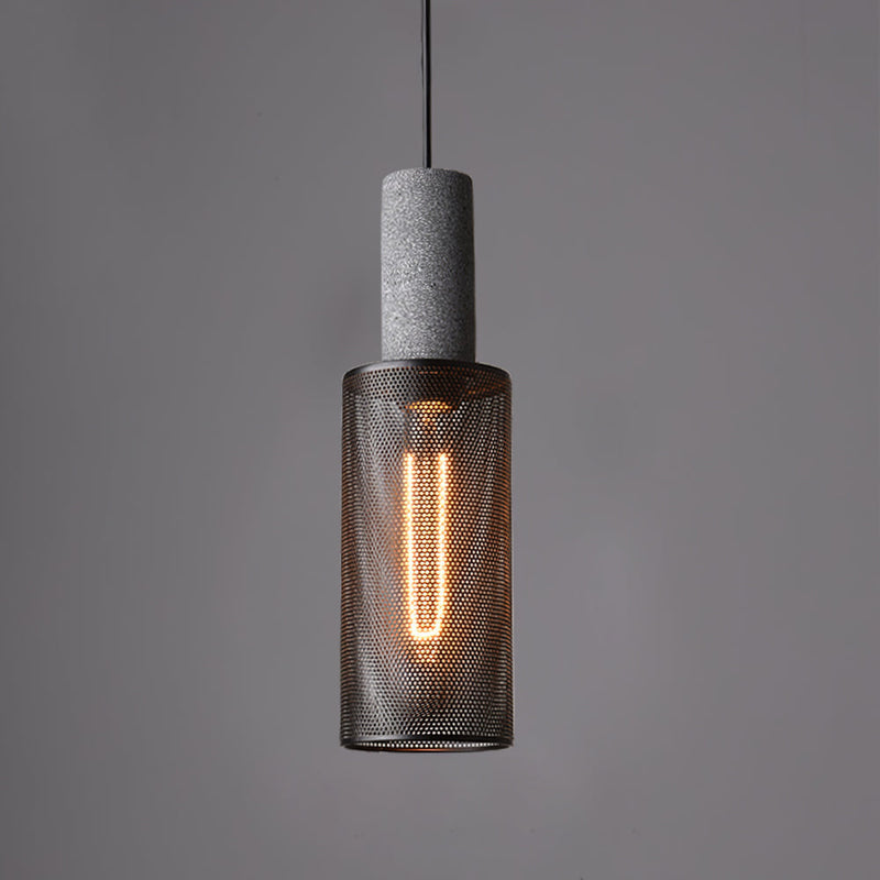 Pendant Light with Concrete Detail and Metal Mesh Shade