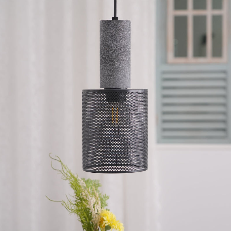 Pendant Light with Concrete Detail and Metal Mesh Shade