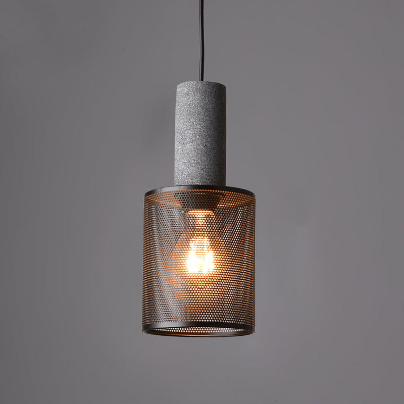 Pendant Light with Concrete Detail and Metal Mesh Shade