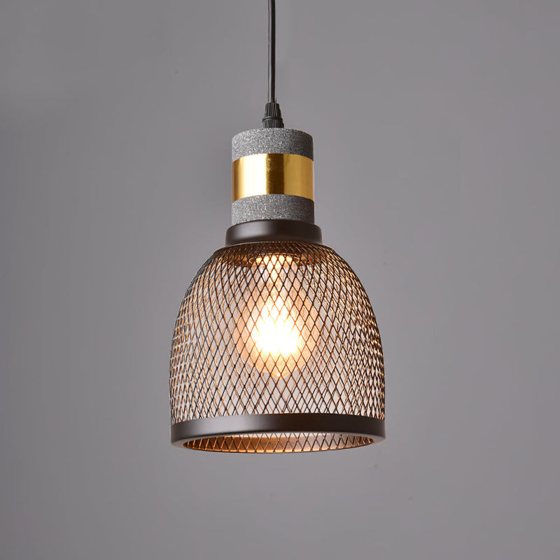 Pendant Light with Concrete Detail and Metal Mesh Shade