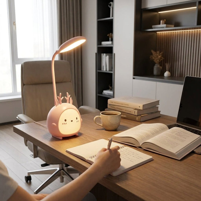 Desk Lamp with Flexible Neck, USB Power and Deer Design