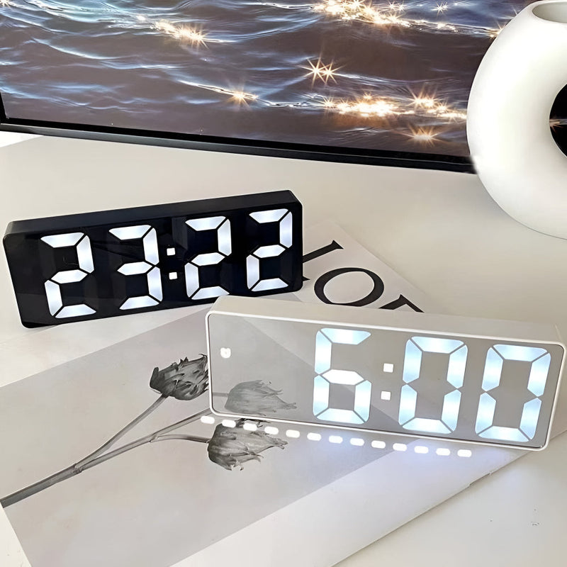Alarm Clock with Mirrored Face and LED Digital Display