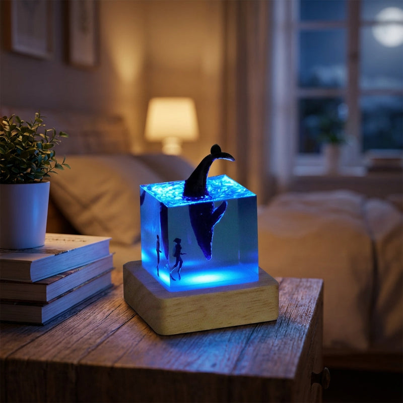 Nerissa Whale Scene Resin Cube Night Light