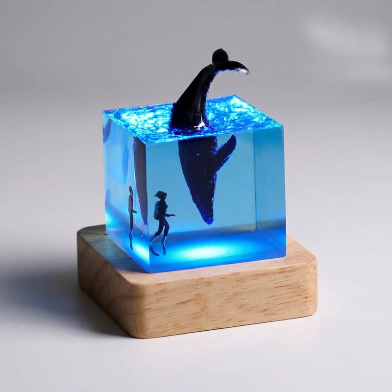 Nerissa Whale Scene Resin Cube Night Light