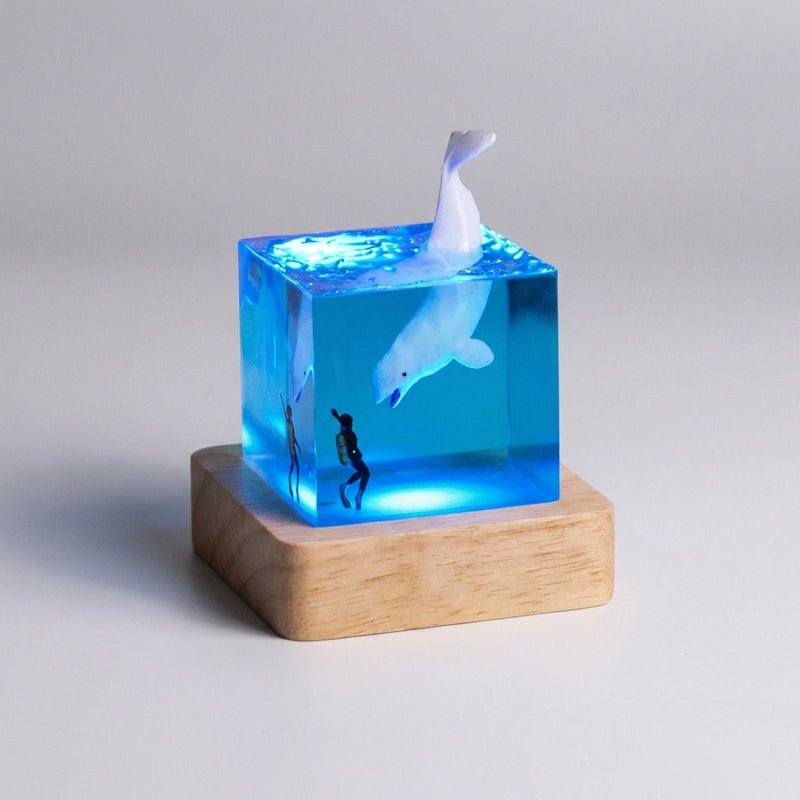 Nerissa Whale Scene Resin Cube Night Light