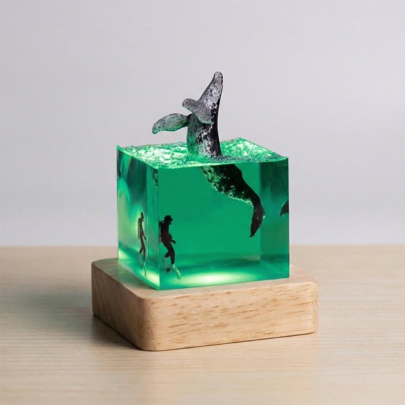 Nerissa Whale Scene Resin Cube Night Light