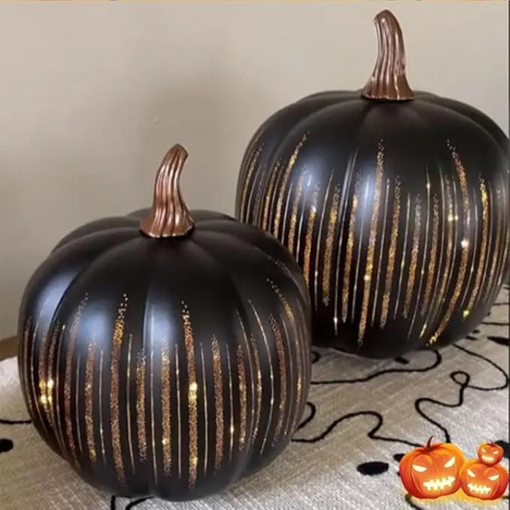 Pumpkin LED Light with Timer and Glitter Stripes for Autumn Decor