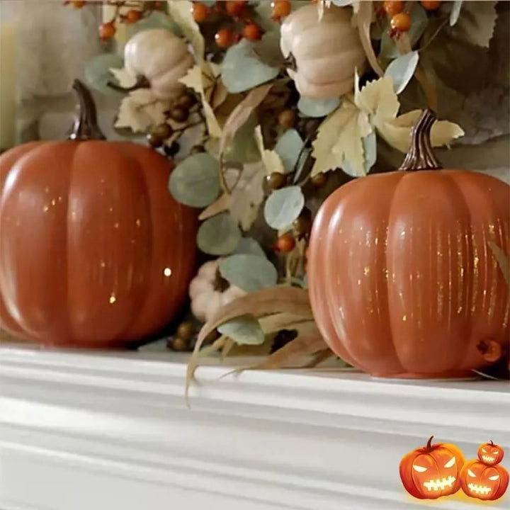 Pumpkin LED Light with Timer and Glitter Stripes for Autumn Decor