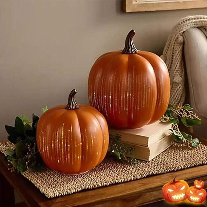 Pumpkin LED Light with Timer and Glitter Stripes for Autumn Decor