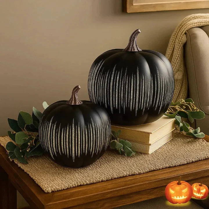 Pumpkin LED Light with Timer and Glitter Stripes for Autumn Decor