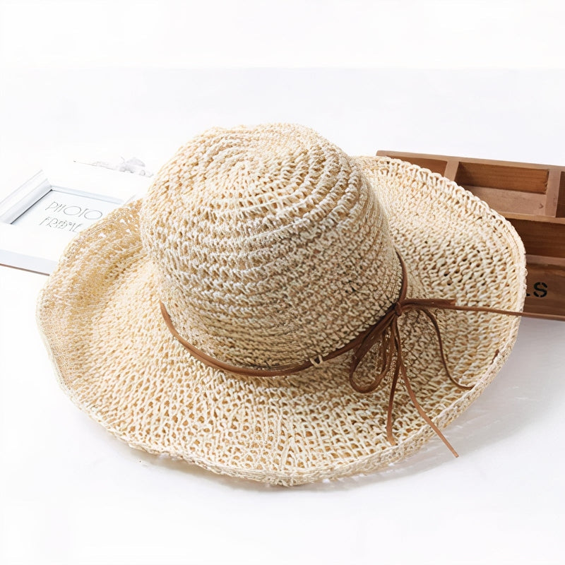 Ladies' Sun Hat with Wide Brim and Woven Straw Design