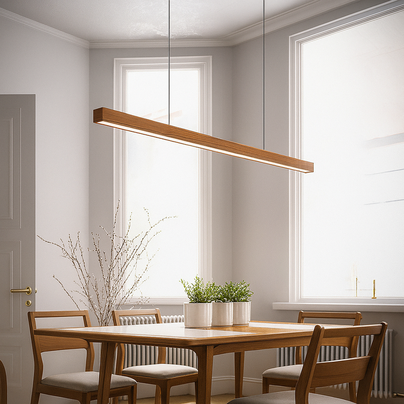 Linear Wooden LED Pendant Light with Adjustable Suspension