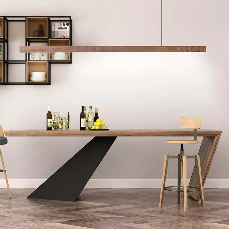 Linear Wooden LED Pendant Light with Adjustable Suspension