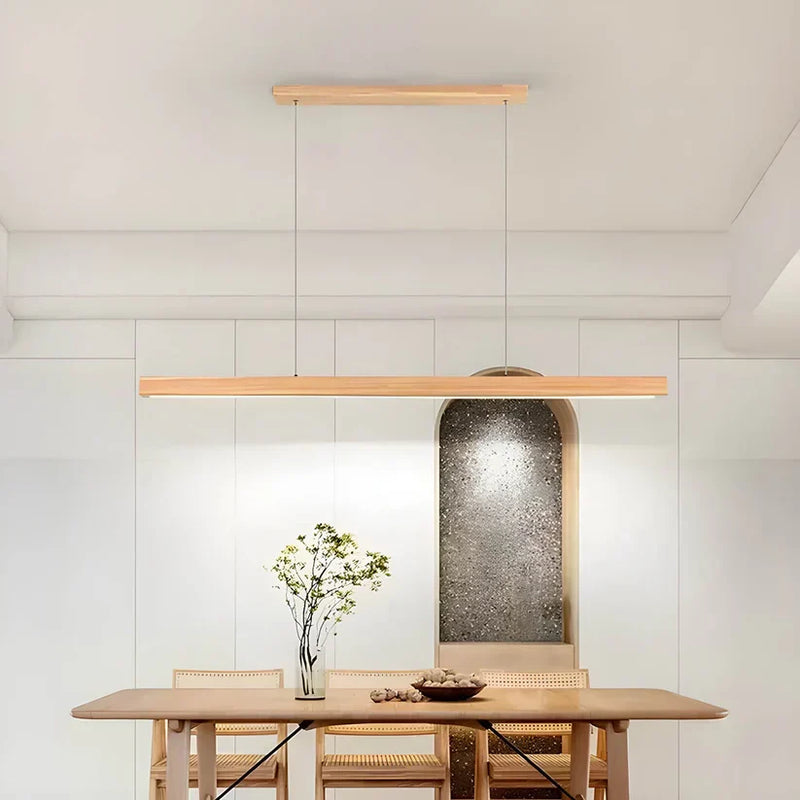 Linear Wooden LED Pendant Light with Adjustable Suspension