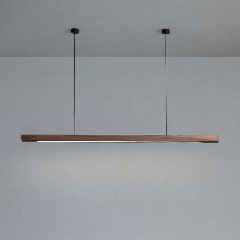Linear Wooden LED Pendant Light with Adjustable Suspension