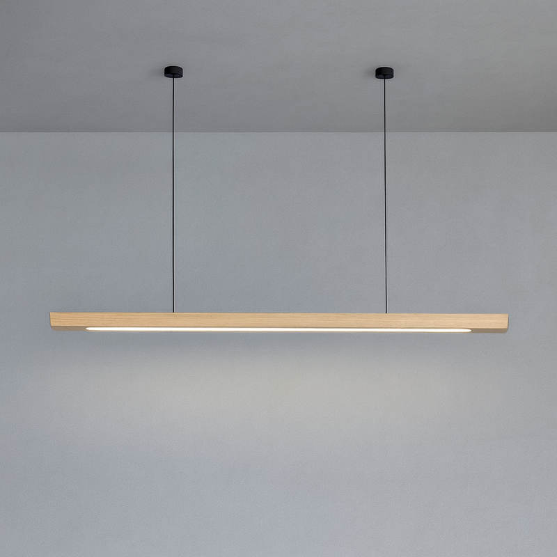 Linear Wooden LED Pendant Light with Adjustable Suspension
