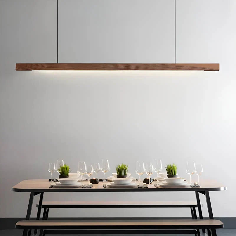 Linear Wooden LED Pendant Light with Adjustable Suspension